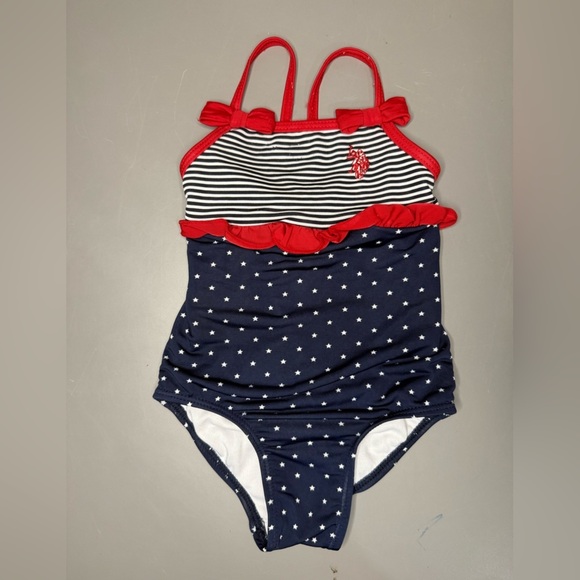 U.S. Polo Assn. Other - Infant Girls Navy and Red Striped Kids Swimsuit